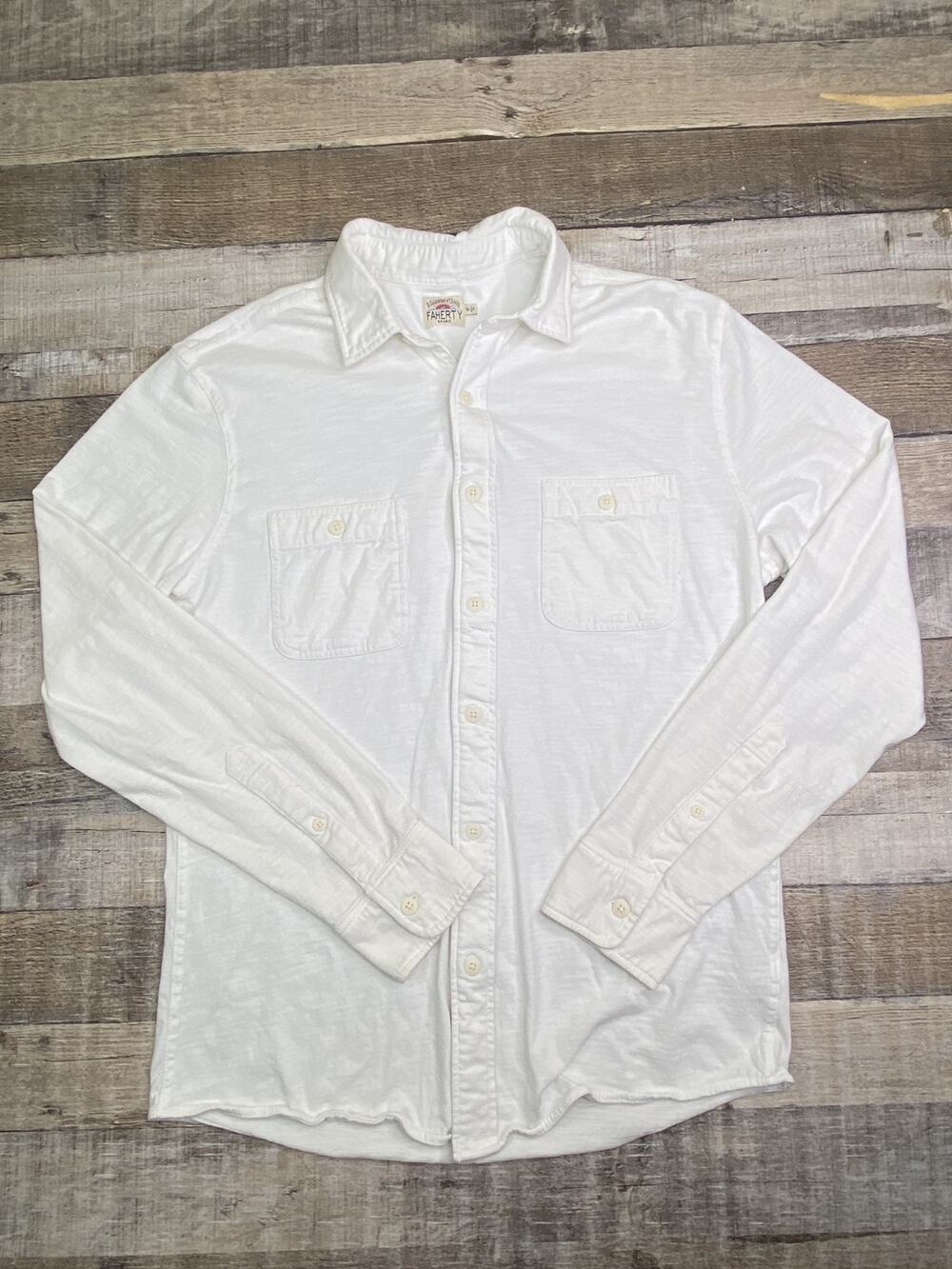 Faherty Knit Seasons Shirt Mens M White Organic Cotton Casual Preppy MKC0086 L/S